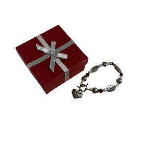 Inspiring Teacher Bracelet Silver Tone Red White Wisdom Faux Pearl Beaded
